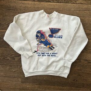 VINTAGE 90s St. Louis Blues White Graphic CrewNeck Sweatshirt - L - NHL Hockey